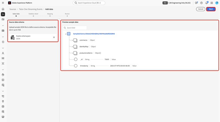 The select data step of the sources workflow