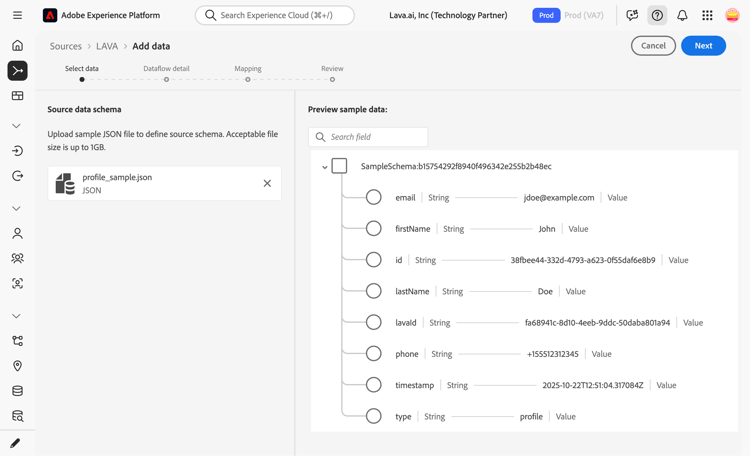 The preview step of the sources workflow.