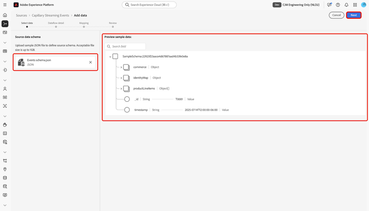 The select data step of the sources workflow