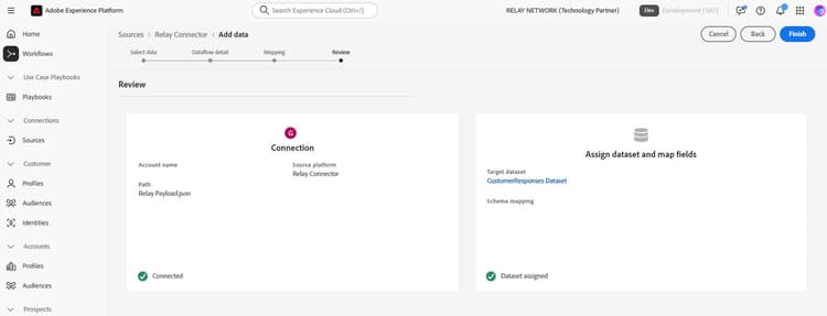 The review step of the sources workflow.