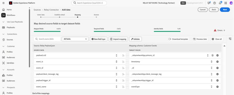 The mapping interface in the sources workflow.