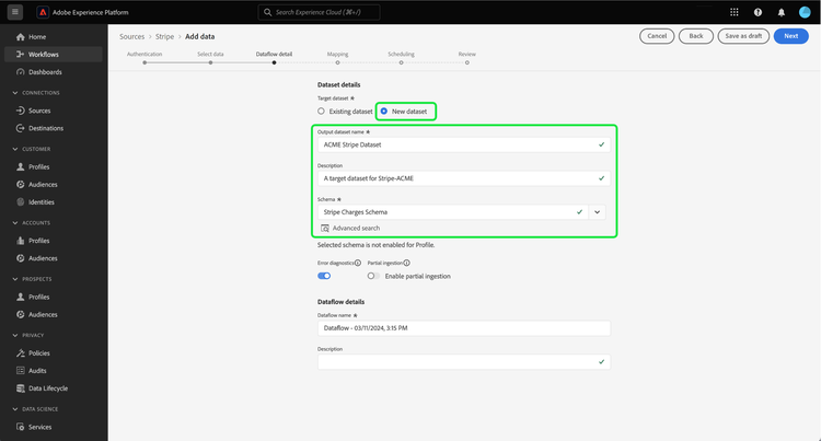 The new dataset selection interface.