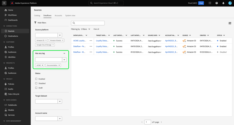 A query to filter dataflows by any tag.