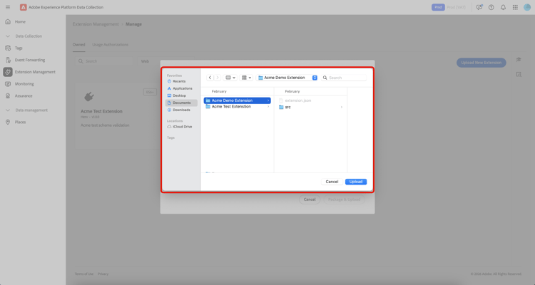 Extension selected in local folder.
