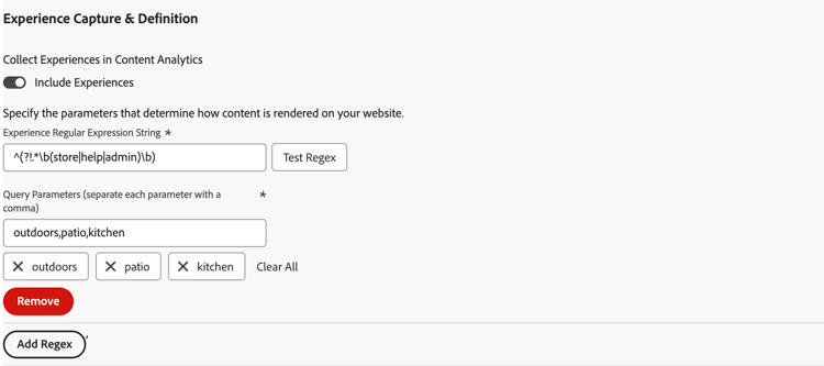 Image showing Experience Capture and Definition section in extension