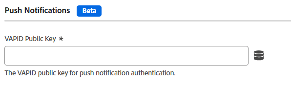 Image showing push notifications settings using the Web SDK tag extension