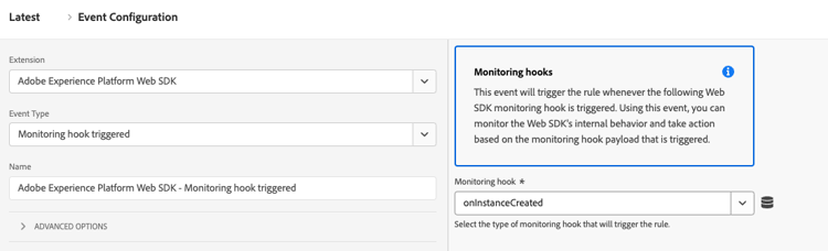 Tags user interface image showing the monitoring hook event type
