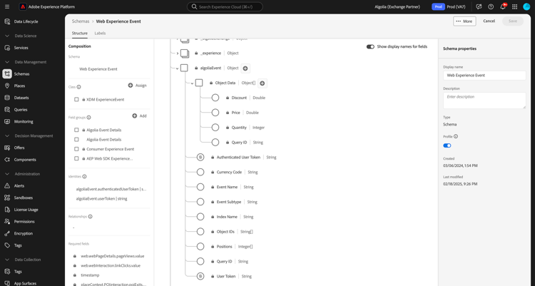 Algolia profile field group configuration in Experience Platform