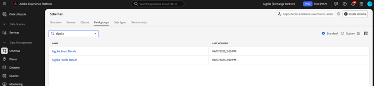 Algolia event field group configuration