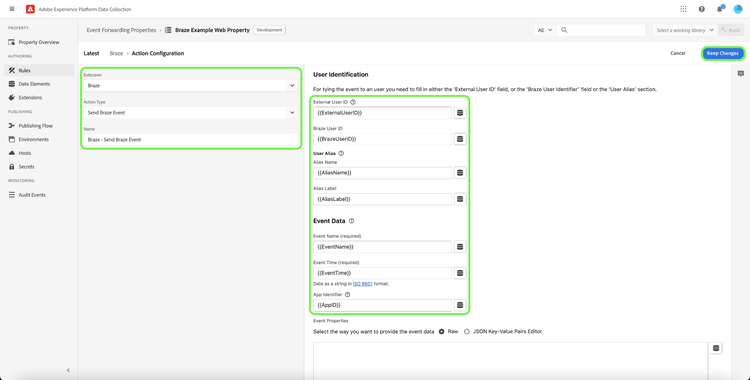 Add an event forwarding rule action configuration.