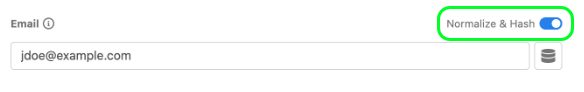 The Normalize & Hash toggle enabled for the Email input within the Send Conversion action configuration form.