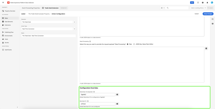 The Configuration Overrides section showing available fields.