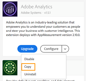 Copying the Analytics extension