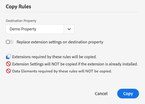 Copying a Rule to my Demo Property