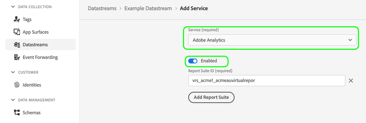 Analytics datastream configuration enabled