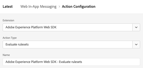 Image showing the action configuration screen.