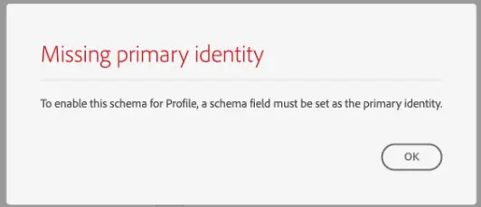 The Missing primary identity dialog.