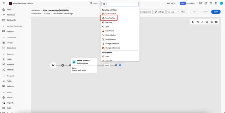 The Save Profiles button is highlighted within the activities.