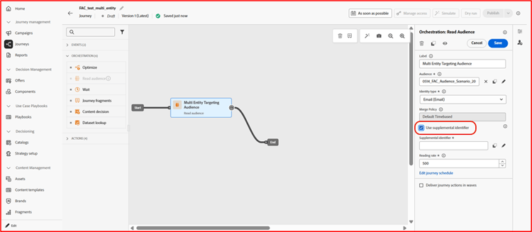 The Use supplemental identifier checkbox is highlighted.