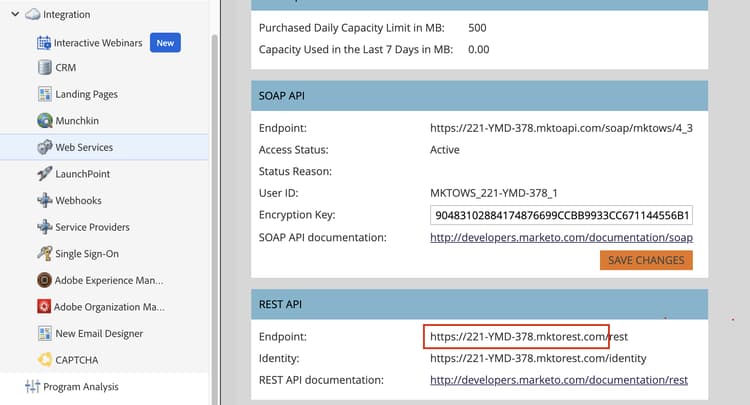 Web Services REST API endpoint base URL