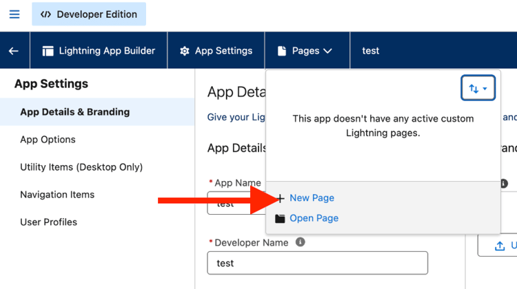 The New Page modal