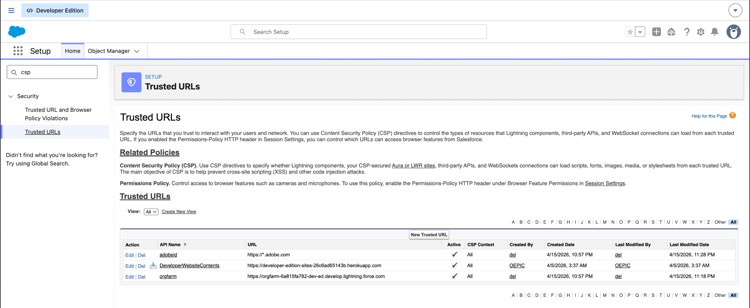 Salesforce CSP Trusted Sites