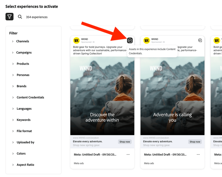 Credential data on an activated asset