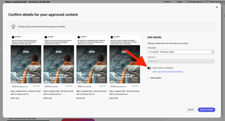Credential data on an approved asset