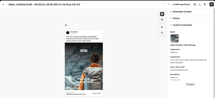 Credential data on an exported asset