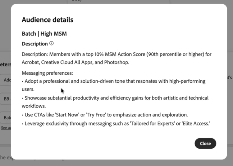 Audience details pane