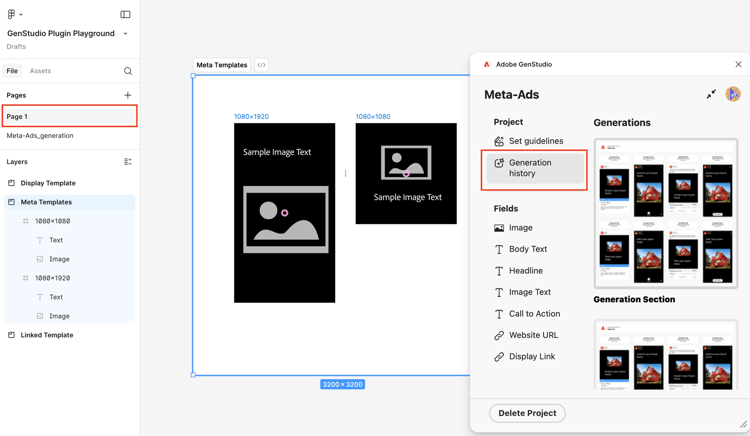 Generation history option displayed for a Meta ad
