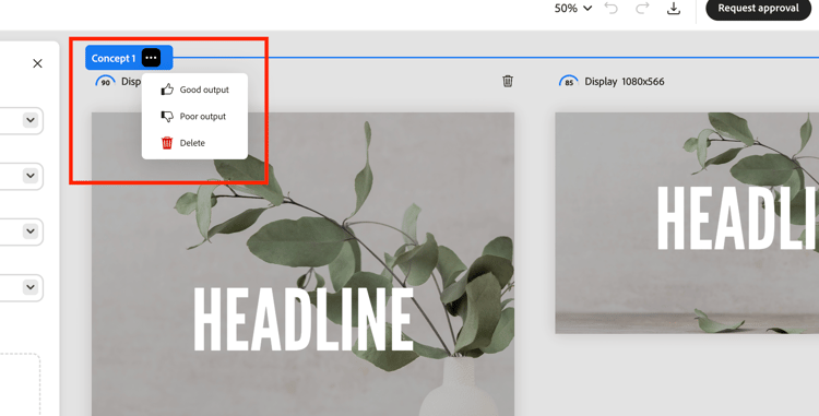Options in the Experience header