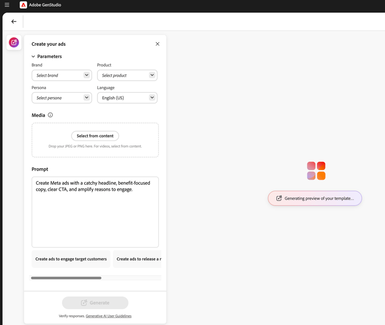 The parameters pane for an Express template