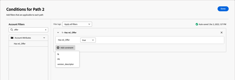 Conditions example for relational schema for offer