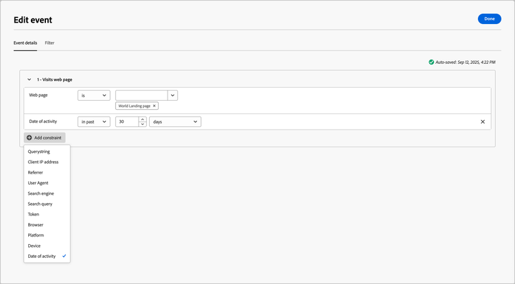 Listen for an experience event