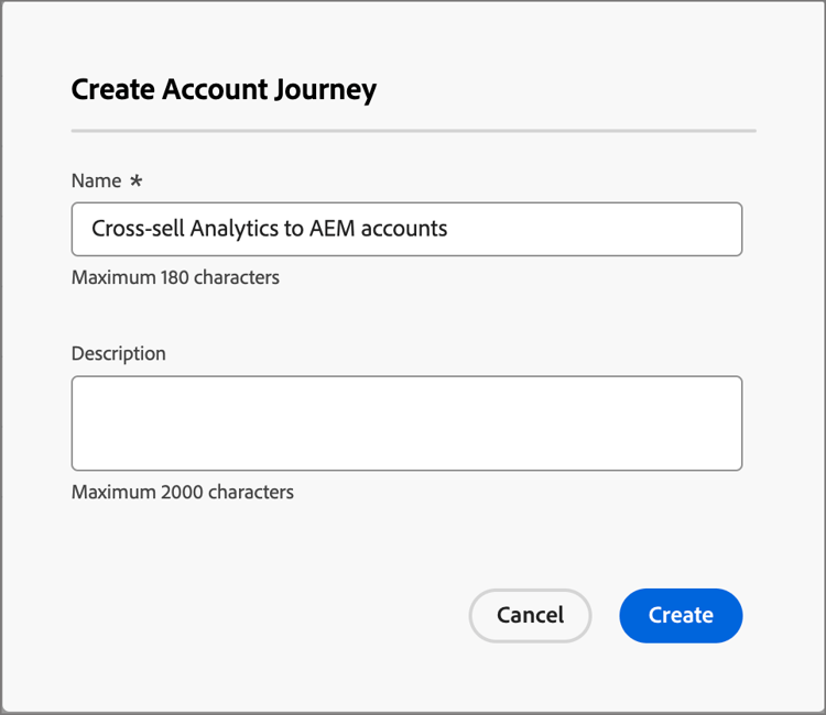 Create Account Journey dialog