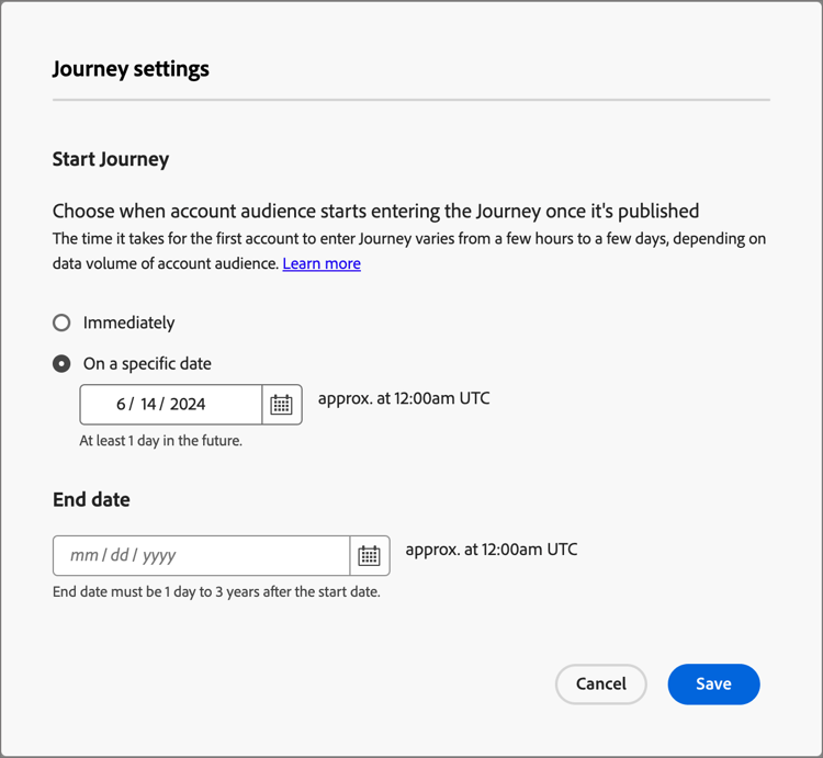 Journey settings dialog