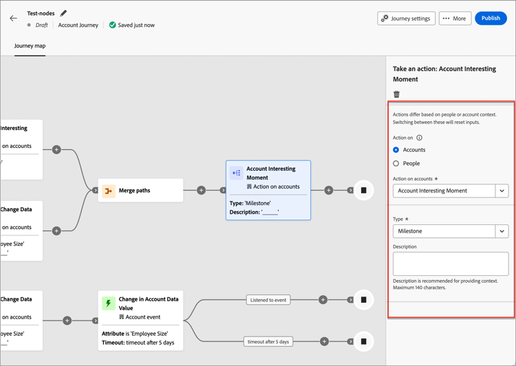 Journey node - take an action on an account