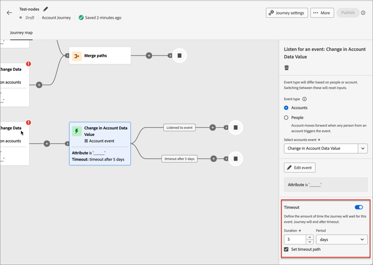 Journey event node - set timeout path