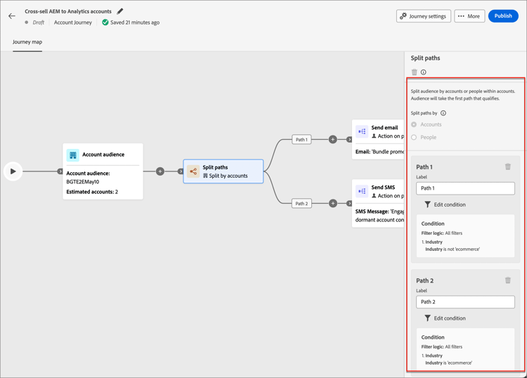 Journey node - split paths by account