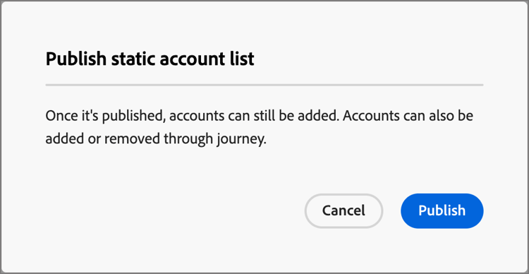 Confirm publish for a static account list
