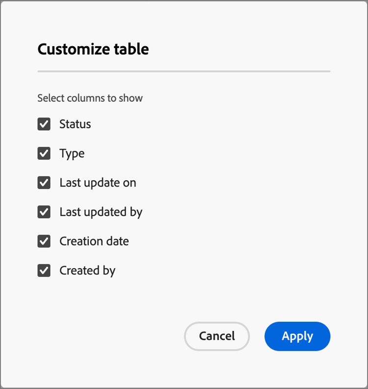 Choose the columns to display in the acount journeys list