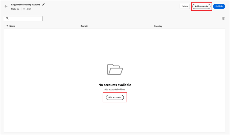Add an account filter to populate the list