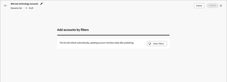 Select filters used to populate the list dynamically