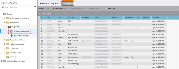 Marketo Engage campaign list populated from an account list