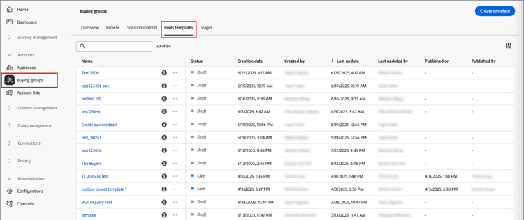 Roles Templates tab