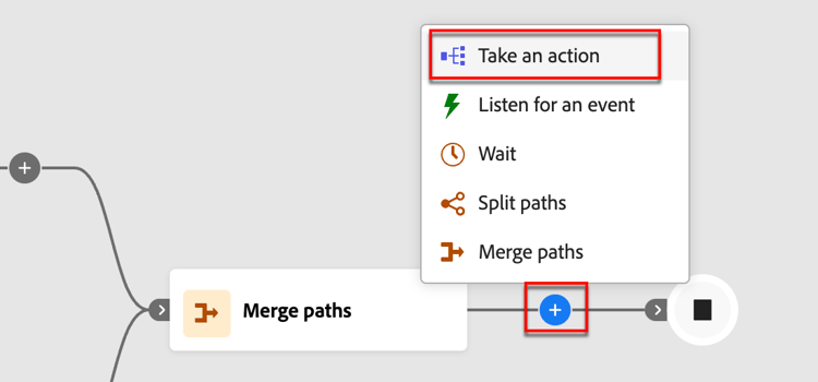 Add journey node - take an action