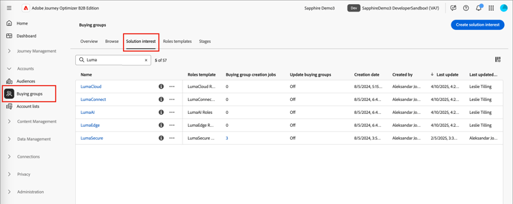 Solution Interest tab