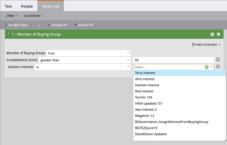Select a value for the constraint from the list