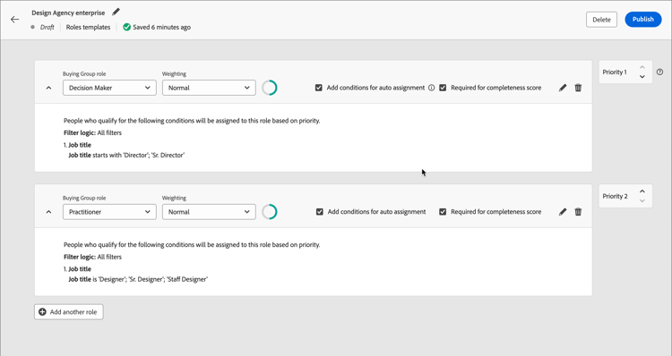 Roles template with multiple roles defined